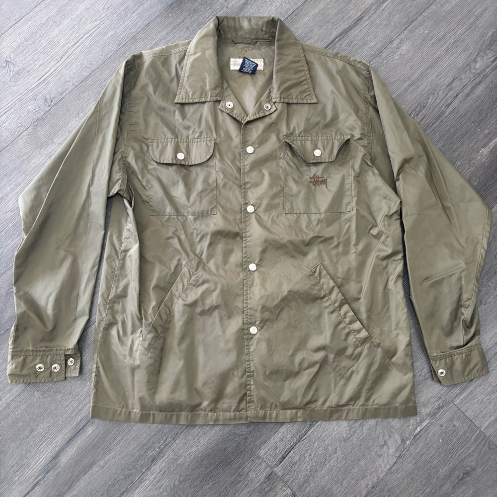 Stussy Outdoor Military Green Collard Button Front Shirt Men's Size M